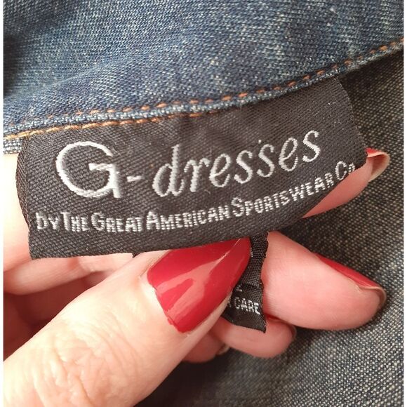 Vintage Stretch Cotton Dark Wash Denim Midi Dress - Picture 15 of 16